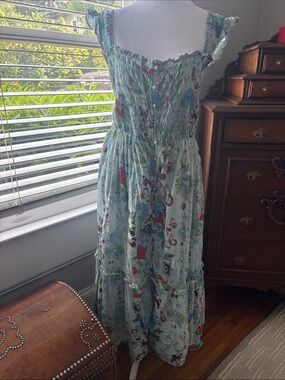 Anthropologie Light Blue Floral Maxi Dress with Smocked Top